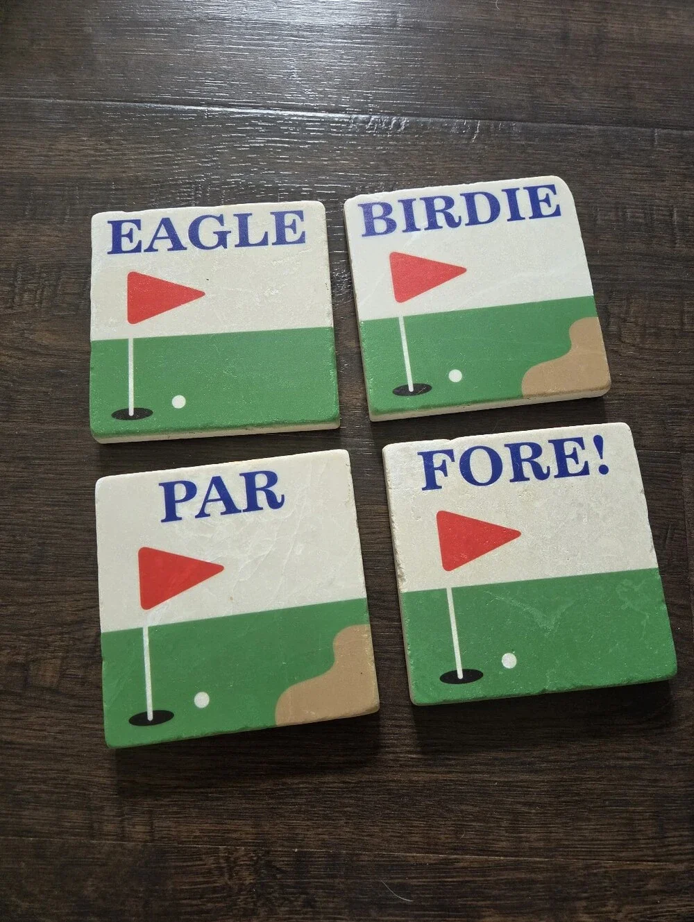 Studio Vertu Golf Themed Tumbled Marble Coasters Set of 4, Handcrafted in USA